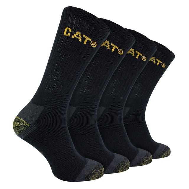 CAT - Paquete de 4 Calcetines de Trabajo Premium para Hombre: Los calcetines CAT Work Premium son una mezcla revolucionaria de confort, protección y durabilidad diseñados para redefinir su experiencia en el trabajo diario. Estos calcetines son un testimonio de calidad sin concesiones, diseñados para satisfacer las rigurosas exigencias de las actividades extenuantes y atender a las personas que confían en el apoyo inquebrantable de sus pies. Aumente su comodidad con un diseño vanguardista que incorpora un acolchado estratégico en las zonas del talón y la puntera. La precisión se une a la perfección con puntos de alineación meticulosamente colocados en la puntera y el talón, que garantizan un posicionamiento correcto y evitan que el exceso de tejido cause irritaciones durante un uso prolongado. Diseñados para ser prácticos, estos calcetines están disponibles en 3 colores: Negro, Azul Marino y Carbón y están disponibles en 3 tallas: 6-9 UK, 9-11 UK & 12-14 UK. Están fabricados con un 73% de algodón, un 26% de poliéster y un 1% de elastano, y se pueden lavar a máquina a 40 ºC. Detalles adicionales del producto: Paquete de 4 calcetines de trabajo CAT de primera calidad Fibras de algodón peinado resistentes y duraderas 3 opciones de color Tejido suave y duradero Talón y puntera acolchados Ideal para botas con puntera de acero 73% Algodón, 26% Poliéster, 1% Elastano Lavables a máquina