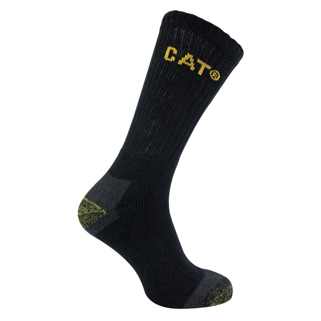 CAT - Paquete de 4 Calcetines de Trabajo Premium para Hombre: Los calcetines CAT Work Premium son una mezcla revolucionaria de confort, protección y durabilidad diseñados para redefinir su experiencia en el trabajo diario. Estos calcetines son un testimonio de calidad sin concesiones, diseñados para satisfacer las rigurosas exigencias de las actividades extenuantes y atender a las personas que confían en el apoyo inquebrantable de sus pies. Aumente su comodidad con un diseño vanguardista que incorpora un acolchado estratégico en las zonas del talón y la puntera. La precisión se une a la perfección con puntos de alineación meticulosamente colocados en la puntera y el talón, que garantizan un posicionamiento correcto y evitan que el exceso de tejido cause irritaciones durante un uso prolongado. Diseñados para ser prácticos, estos calcetines están disponibles en 3 colores: Negro, Azul Marino y Carbón y están disponibles en 3 tallas: 6-9 UK, 9-11 UK & 12-14 UK. Están fabricados con un 73% de algodón, un 26% de poliéster y un 1% de elastano, y se pueden lavar a máquina a 40 ºC. Detalles adicionales del producto: Paquete de 4 calcetines de trabajo CAT de primera calidad Fibras de algodón peinado resistentes y duraderas 3 opciones de color Tejido suave y duradero Talón y puntera acolchados Ideal para botas con puntera de acero 73% Algodón, 26% Poliéster, 1% Elastano Lavables a máquina