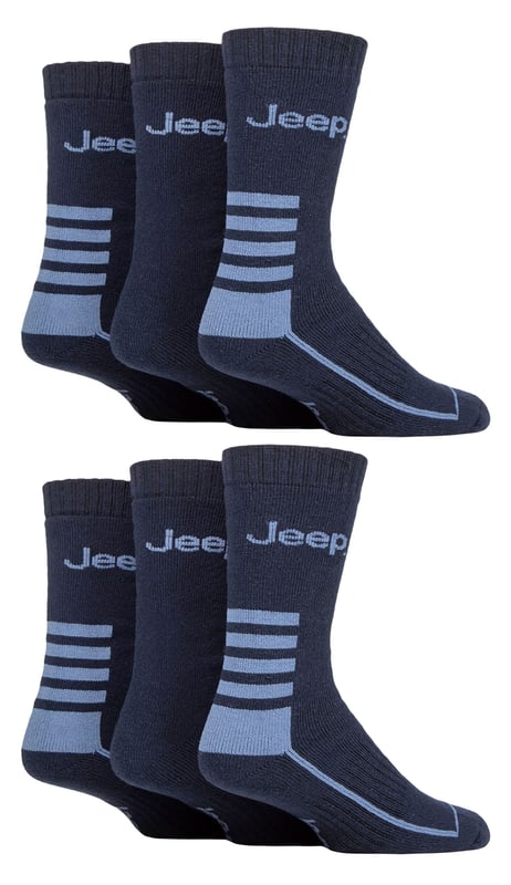 Jeep Mens 6 Pack Cotton Blend Boot Socks: Introducing the Jeep Cotton Blend Boot Socks, a must-have for ultimate comfort and protection! This 6 Pair Pack is crafted from 61% Polyester, 38% Cotton, and 1% Elastane for a perfect blend of softness and durability. The socks feature smooth toe seams and heavy ribbed cuffs for an irritation-free experience. Designed to keep your feet cosy and well-supported, these medium-thickness socks come fully cushioned from cuff to toe. The terry looped pile lining offers excellent defence against cold weather, shocks, impacts, and even tight boot laces or blisters from new leather boots. Whether you're at work or enjoying leisure time, these half calf length socks ensure a more enjoyable day. Plus, the woven Jeep branding on the legs adds a touch of style. Thanks to the breathable cotton blend, your feet stay dry and fresh throughout the day due to natural moisture absorbency. Walk with confidence as the arch supports keep the socks securely in place. And when it's time to wash, simply toss them in the machine at 40° for easy care. Upgrade your sock game with the comfort and reliability of Jeep Cotton Blend Boot Socks. Extra Product Details: Comforting and thickly cushioned for maximum protection against cold, shocks, and impacts. Soft and breathable cotton blend keeps feet dry and fresh. Smooth toe seams for irritation-free wear. Arch supports ensure a secure fit while walking. Heavy ribbed cuffs for added durability. Perfect for work or leisure, providing all-day comfort. Triple pack with woven Jeep branding adds style and value. Easy machine wash at 40° for convenient maintenance.