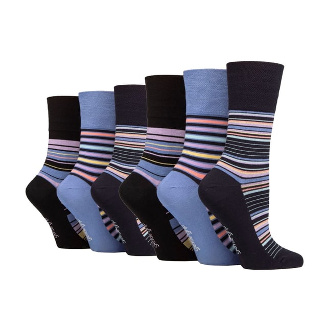 Calcetines de bambú Gentle Grip NO ELASTIC: Si la comodidad es su único objetivo cuando busca un par de calcetines, entonces considere este par de calcetines de bambú NO ELÁSTICOS de Gentle Grip como uno de los mejores. El bambú está considerado como la "superfibra" moderna, Gentle Grip es una marca de calcetines muy apreciada que se centra exclusivamente en la comodidad y la técnica NO ELÁSTICA es muy recomendable para reducir la presión en el pie... todo parece estar bien en este calcetín. Por qué el bambú es genial: El bambú es comúnmente conocido por ser un material impresionante. He aquí 3 razones por las que el bambú es el mejor. Absorción de la humedad - Las fibras de bambú controlan la temperatura de forma natural, por lo que es una fibra brillante tejida en calcetines. Gentle Grip - Non Elastic Honeycomb Top: Con un diseño especial HoneyComb Top, los calcetines suaves Gentle Grip son más cómodos para todos los usuarios, pero especialmente si tienes problemas circulatorios. La combinación de una mezcla de bambú natural y la parte superior de nido de abeja NO ELÁSTICA de los calcetines Gentle Grip en un solo paquete podría ser el par de calcetines perfecto para sus pies si la comodidad es su principal objetivo. Detalles adicionales del producto: * Pack de 6 pares, calcetines de bambú, NO ELÁSTICOS, parte superior de nido de abeja, talón y puntera reforzados, 5 diseños a elegir, 77% viscosa de bambú 17% poliéster y 1% elastano, talla 4-8 uk 37-42 eur 5-8 us, lavables a máquina