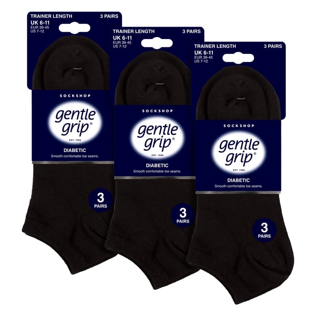 Gentle Grip - Calcetines de entrenamiento para diabéticos multipack de 9 pares para hombre: Descubra la solución definitiva para el cuidado del pie diabético con los calcetines para diabéticos especialmente diseñados por Gentle Grip para mujer. Diseñados por expertos técnicos, estos calcetines Gentle Grip Diabetic Trainer ofrecen un enfoque adaptado a la salud del pie diabético con un corte bajo, perfecto para las estaciones de primavera y verano. Experimente una comodidad incomparable con estos calcetines de algodón lujosamente suaves, meticulosamente diseñados para sujetar firmemente los tobillos sin elasticidad, eliminando la opresión que puede plantear problemas a las personas con problemas circulatorios. Con punteras unidas a mano para unas costuras suaves, estos calcetines dan prioridad a la comodidad de los diabéticos, evitando irritaciones y dolores. Elija estos ligeros calcetines de entrenamiento para diabéticos Gentle Grip para cuidar sus piernas a diario. Estos calcetines vienen en paquetes de 9 pares y están disponibles en 5 opciones diferentes. Están hechos de: 77% Algodón, 15% Poliéster, 1% Elastano. Están disponibles en 2 tallas para hombre: 6-11 UK, 12-14 UK y son lavables a máquina. Detalles adicionales del producto: Gentle Grip Calcetines Diabéticos 9 Pack Calcetines Diabéticos NON ELASTIC tobillo superior suave costura del dedo del pie HoneyComb mano superior vinculado costura del dedo del pie