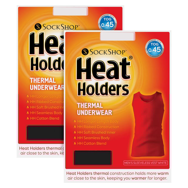 Heat Holders - 2 Pack Mens Sleeveless Top: Stay warm and comfortable with the Heat Holders 2 Pack Mens Sleeveless Top. Designed for ultimate comfort and warmth, this thermal top is perfect for layering under jackets, shirts, or hoodies during colder weather, or for wearing alone on milder days. Available in sizes M, L, XL, and XXL, it offers a snug fit for all body types. Whether you need something warm for outdoor activities or simply want to stay cosy indoors, these sleeveless tops are a fantastic choice. Featuring versatile Charcoal and classic White options, these tops are both practical and stylish. The neutral colours pair easily with any wardrobe pieces, making them perfect for casual wear and outdoor adventures. Made from high-quality materials, these tops retain body heat, providing long-lasting warmth without feeling heavy. Ideal for layering or staying warm during winter workouts, these sleeveless tops offer superior comfort. They are machine washable, maintaining softness and shape after multiple washes. Extra Product Details: Material: High-quality thermal fabric Size: M, L, XL, XXL Colour: Charcoal, White Style: Sleeveless Pack: 2 Tops Machine washable for easy care. Whether layering up for warmth or relaxing at home, the Heat Holders 2 Pack Mens Sleeveless Top keeps you comfortable, cosy, and stylish. A must-have addition to your wardrobe for the colder months.