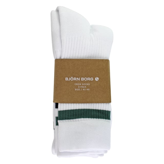 Core Crew Socks 3-Pack - Essential Everyday Comfort: Elevate your daily essentials with the Björn Borg Core Crew Socks 3-Pack, designed for ultimate comfort and durability. These socks are made from a soft cotton blend with added stretch for a snug fit. Featuring a classic crew length and the iconic Björn Borg logo on the ribbed cuffs, these socks are perfect for everyday wear, providing both style and support. Extra Product Details:. 85% Cotton 13% Polyamide 2% Elastane Crew Length Ribbed Cuffs Iconic Björn Borg Logo Machine Washable. These socks are a must-have for anyone seeking comfort and style in their daily wardrobe