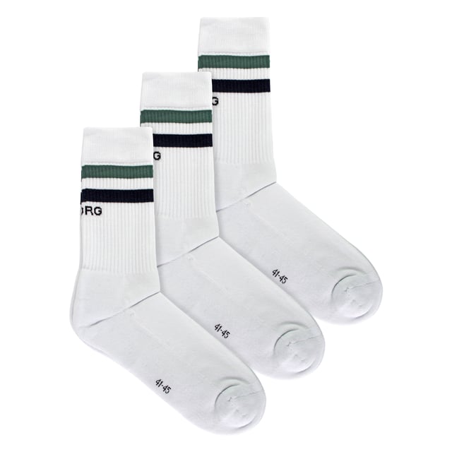 Core Crew Socks 3-Pack - Essential Everyday Comfort: Elevate your daily essentials with the Björn Borg Core Crew Socks 3-Pack, designed for ultimate comfort and durability. These socks are made from a soft cotton blend with added stretch for a snug fit. Featuring a classic crew length and the iconic Björn Borg logo on the ribbed cuffs, these socks are perfect for everyday wear, providing both style and support. Extra Product Details:. 85% Cotton 13% Polyamide 2% Elastane Crew Length Ribbed Cuffs Iconic Björn Borg Logo Machine Washable. These socks are a must-have for anyone seeking comfort and style in their daily wardrobe