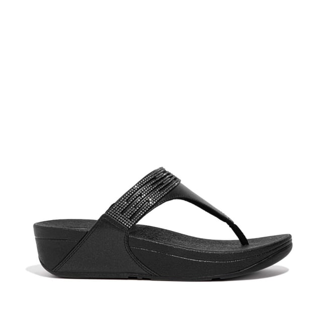 Women's Fit Flop Lulu Lasercrystal Leather Toe-Post Sandals in Black Womens Fit Flop Lulu Lasercrystal Leather Toe-Post Sandals in black.- Leather upper.- Slip on fastening.- Padded strap.- Microwobbleboard Standard Technology.- Slip-Resistant Rubber outsole.- Ref: EU3090
