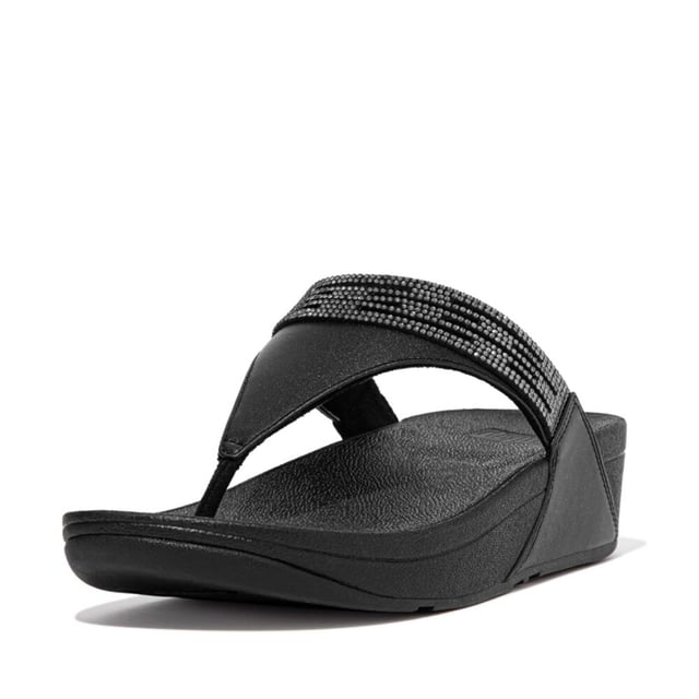 Women's Fit Flop Lulu Lasercrystal Leather Toe-Post Sandals in Black Womens Fit Flop Lulu Lasercrystal Leather Toe-Post Sandals in black.- Leather upper.- Slip on fastening.- Padded strap.- Microwobbleboard Standard Technology.- Slip-Resistant Rubber outsole.- Ref: EU3090