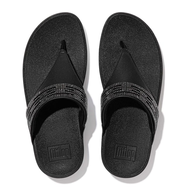 Women's Fit Flop Lulu Lasercrystal Leather Toe-Post Sandals in Black Womens Fit Flop Lulu Lasercrystal Leather Toe-Post Sandals in black.- Leather upper.- Slip on fastening.- Padded strap.- Microwobbleboard Standard Technology.- Slip-Resistant Rubber outsole.- Ref: EU3090
