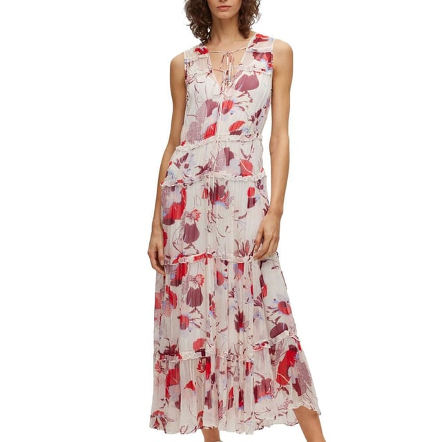 Boss Dabeata Dress in multi colour.- Slit neckline with tie details at front and back.- Sleeveless.- Elasticated waistband.- Dividing seams with ruffle trim.- Detachable slip.- All-over floral pattern.- Flowing fabric with crinkle effect.- Flared cut.- Ref: 50487628962