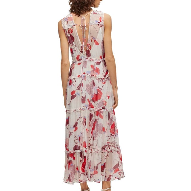 Boss Dabeata Dress in multi colour.- Slit neckline with tie details at front and back.- Sleeveless.- Elasticated waistband.- Dividing seams with ruffle trim.- Detachable slip.- All-over floral pattern.- Flowing fabric with crinkle effect.- Flared cut.- Ref: 50487628962