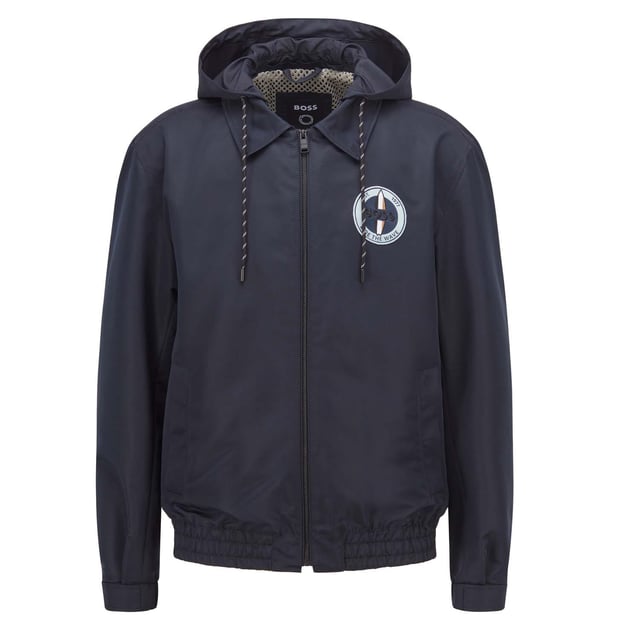 lightweight Outerwear - detachable Hood - responsible style with recycled plastic Seaqual - embroidery on chest