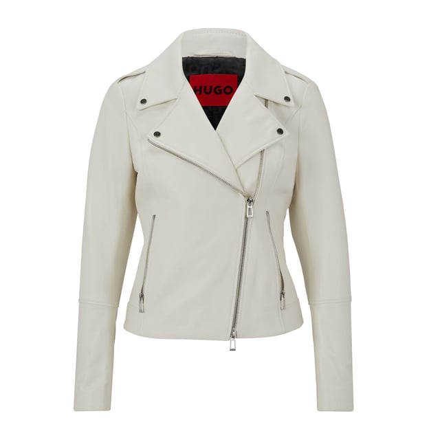 Commercial biker jacket - slightly waisted - two-way zip closure - regular length - revers - seam pockets with zip - epaulettes - zip opening on sleeves - fully lined - lamb leather