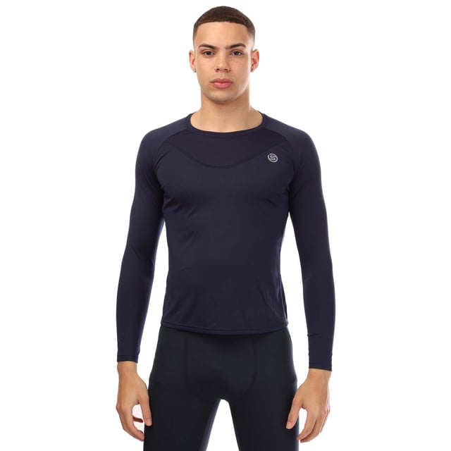 Mens Skins Series-3 Long Sleeve T- Shirt in navy.- Round neck.- Long sleeves.- Mesh panelling for improved breathability and movement.- Silver reflective logos.- 100% Polyester.- Ref: ST40754569010