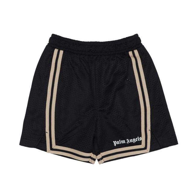 Juniors Palm Angels Logo Mesh Shorts in black white.- Elasticated waistband.- Contrasting edge stripes.- Palm Angels' signature Gothic branding at the front.- Split hems.- 100% Polyester.- Ref: PBCB0050011001
