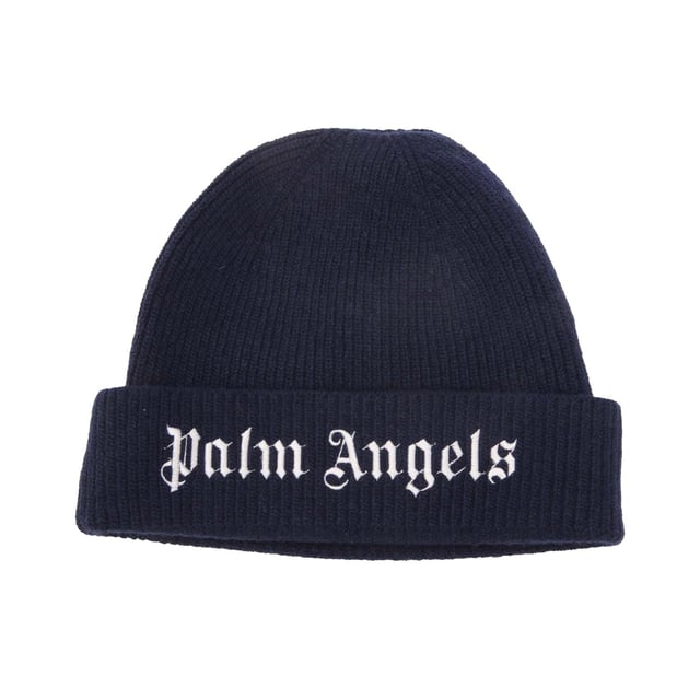 Juniors Palm Angels Knit Logo Beanie in navy-white.- Knitted.- Palm Angels logo embroidered at front.- Regular fit.- Ref: PBLC0050014601