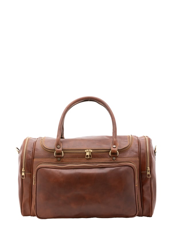 Alessia Firenze Reisetasche Unisex Unisex-Reisetasche mit Reißverschluss. eine mit Reißverschluss-Innentaschen. eine Fronttasche mit Reißverschluss und zwei seitliche Außentaschen mit Reißverschluss. verstellbarer und abnehmbarer Schultergurt aus Leder. im Ledergriff. ein Innenfach. Außenmaterial. Innen mit Baumwolle gefüttert. Maße: 52x37x29 cm. Hergestellt in Italien
