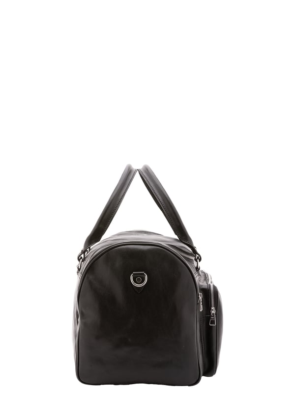 Unisex-Reisetasche mit Reißverschluss. eine mit Reißverschluss-Innentaschen. eine Fronttasche mit Reißverschluss und zwei seitliche Außentaschen mit Reißverschluss. verstellbarer und abnehmbarer Schultergurt aus Leder. im Ledergriff. ein Innenfach.  Außenmaterial. Innen mit Baumwolle gefüttert. Maße: 52x37x29 cm. Hergestellt in Italien