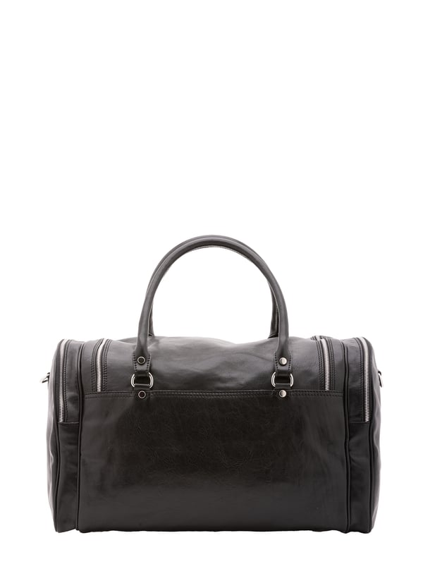 Unisex-Reisetasche mit Reißverschluss. eine mit Reißverschluss-Innentaschen. eine Fronttasche mit Reißverschluss und zwei seitliche Außentaschen mit Reißverschluss. verstellbarer und abnehmbarer Schultergurt aus Leder. im Ledergriff. ein Innenfach.  Außenmaterial. Innen mit Baumwolle gefüttert. Maße: 52x37x29 cm. Hergestellt in Italien