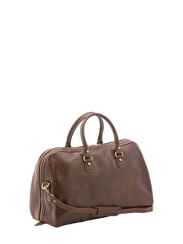 Unisex-Reisetasche mit Reißverschluss. eine mit Reißverschluss-Innentaschen. fehlende Außentaschen. verstellbarer und abnehmbarer Schultergurt aus Leder. im Ledergriff. ein Innenfach.  Außenmaterial. Innen mit Baumwolle gefüttert. Maße: 47x36x15 cm. Hergestellt in Italien