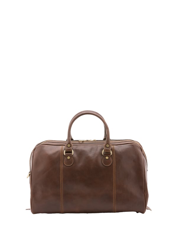 Unisex-Reisetasche mit Reißverschluss. eine mit Reißverschluss-Innentaschen. fehlende Außentaschen. verstellbarer und abnehmbarer Schultergurt aus Leder. im Ledergriff. ein Innenfach.  Außenmaterial. Innen mit Baumwolle gefüttert. Maße: 47x36x15 cm. Hergestellt in Italien