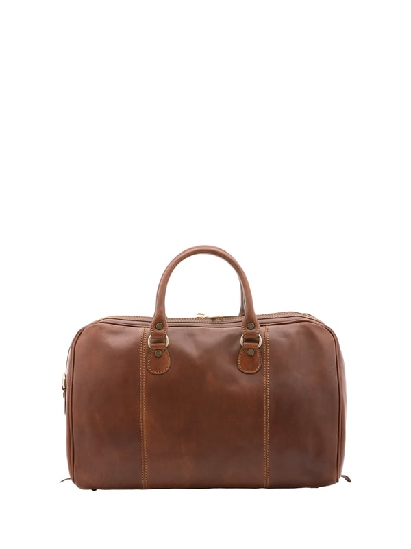 Unisex-Reisetasche mit Reißverschluss. eine mit Reißverschluss-Innentaschen. fehlende Außentaschen. verstellbarer und abnehmbarer Schultergurt aus Leder. im Ledergriff. ein Innenfach.  Außenmaterial. Innen mit Baumwolle gefüttert. Maße: 47x36x15 cm. Hergestellt in Italien