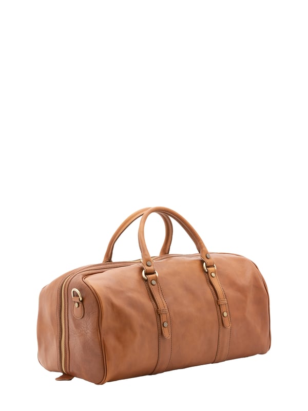 Unisex-Reisetasche mit Reißverschluss. eine mit Reißverschluss-Innentaschen. fehlende Außentaschen. verstellbarer und abnehmbarer Schultergurt aus Leder. im Ledergriff. ein Innenfach.  Außenmaterial. Innen mit Baumwolle gefüttert. Maße: 50x37x28 cm. Hergestellt in Italien