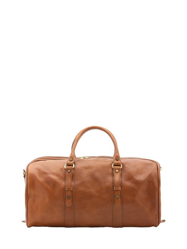Unisex-Reisetasche mit Reißverschluss. eine mit Reißverschluss-Innentaschen. fehlende Außentaschen. verstellbarer und abnehmbarer Schultergurt aus Leder. im Ledergriff. ein Innenfach.  Außenmaterial. Innen mit Baumwolle gefüttert. Maße: 50x37x28 cm. Hergestellt in Italien
