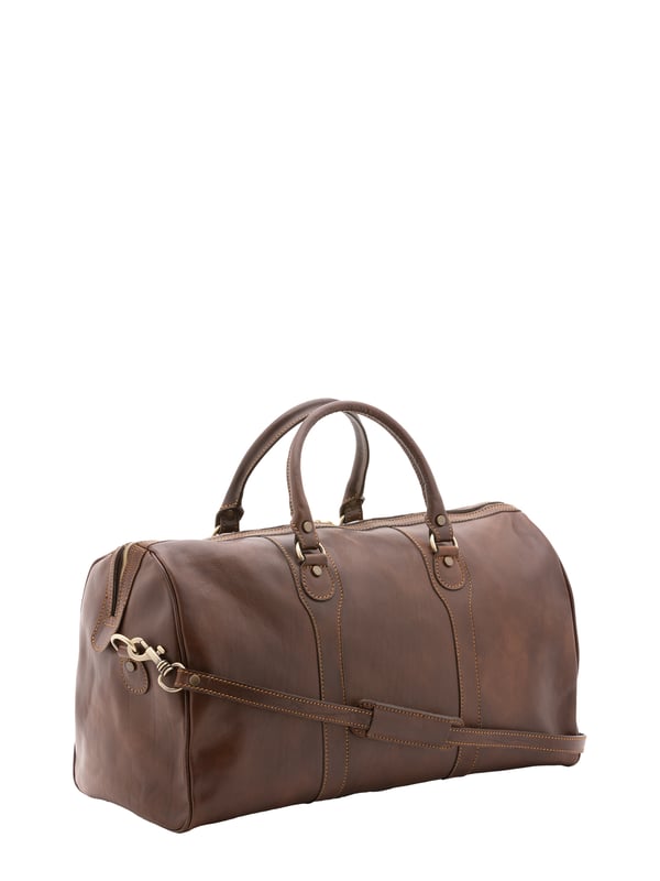 Alessia Firenze Reisetasche Unisex Unisex-Reisetasche mit Reißverschluss. eine mit Reißverschluss-Innentaschen. fehlende Außentaschen. verstellbarer und abnehmbarer Schultergurt aus Leder. im Ledergriff. ein Innenfach. Außenmaterial. Innen mit Baumwolle gefüttert. Maße: 52x38x20 cm. Hergestellt in Italien