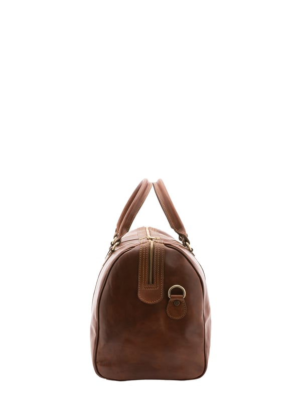 Unisex-Reisetasche mit Reißverschluss. eine mit Reißverschluss-Innentaschen. fehlende Außentaschen. verstellbarer und abnehmbarer Schultergurt aus Leder. im Ledergriff. ein Innenfach.  Außenmaterial. Innen mit Baumwolle gefüttert. Maße: 52x38x20 cm. Hergestellt in Italien