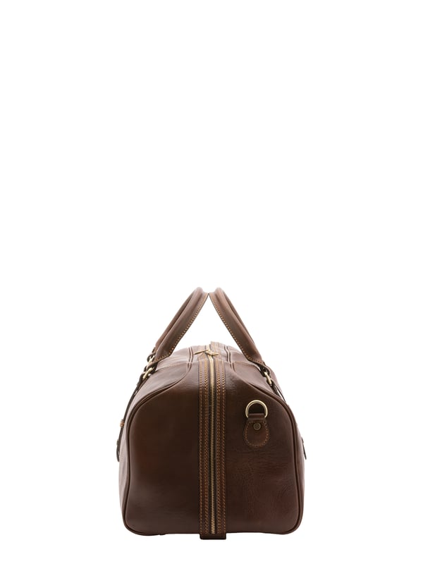 Unisex-Reisetasche mit Reißverschluss. eine mit Reißverschluss-Innentaschen. fehlende Außentaschen. verstellbarer und abnehmbarer Schultergurt aus Leder. im Ledergriff. ein Innenfach.  Außenmaterial. Innen mit Baumwolle gefüttert. Maße: 50x37x28 cm. Hergestellt in Italien