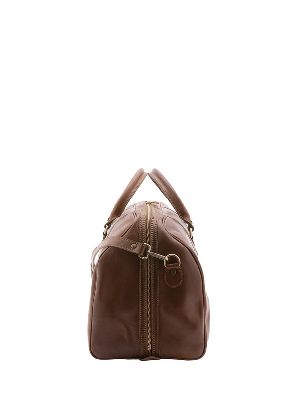 Unisex-Reisetasche mit Reißverschluss. eine mit Reißverschluss-Innentaschen. fehlende Außentaschen. verstellbarer und abnehmbarer Schultergurt aus Leder. im Ledergriff. ein Innenfach.  Außenmaterial. Innen mit Baumwolle gefüttert. Maße: 54x39x18 cm. Hergestellt in Italien