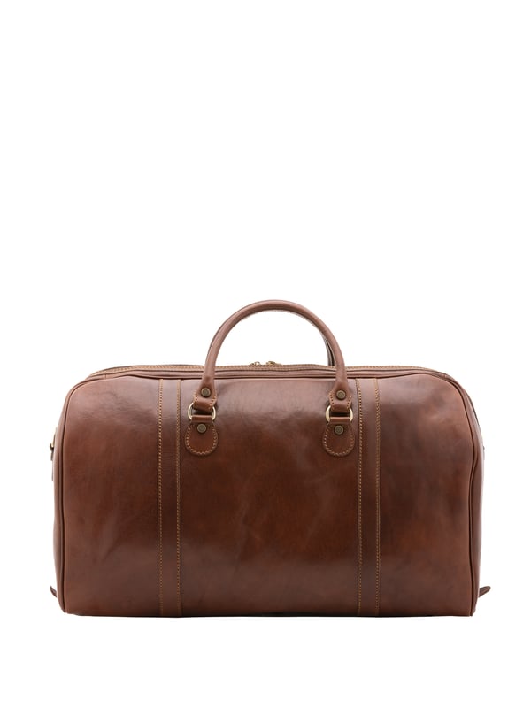 Unisex-Reisetasche mit Reißverschluss. eine mit Reißverschluss-Innentaschen. fehlende Außentaschen. verstellbarer und abnehmbarer Schultergurt aus Leder. im Ledergriff. ein Innenfach.  Außenmaterial. Innen mit Baumwolle gefüttert. Maße: 54x39x18 cm. Hergestellt in Italien