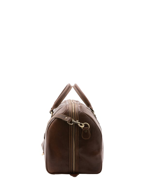 Unisex-Reisetasche mit Reißverschluss. eine mit Reißverschluss-Innentaschen. fehlende Außentaschen. verstellbarer und abnehmbarer Schultergurt aus Leder. im Ledergriff. ein Innenfach.  Außenmaterial. Innen mit Baumwolle gefüttert. Maße: 54x39x18 cm. Hergestellt in Italien