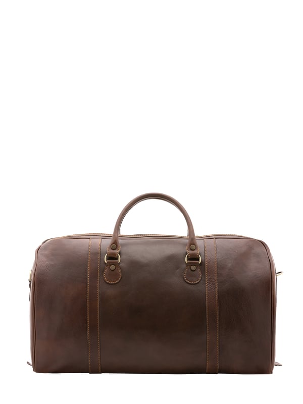 Unisex-Reisetasche mit Reißverschluss. eine mit Reißverschluss-Innentaschen. fehlende Außentaschen. verstellbarer und abnehmbarer Schultergurt aus Leder. im Ledergriff. ein Innenfach.  Außenmaterial. Innen mit Baumwolle gefüttert. Maße: 54x39x18 cm. Hergestellt in Italien