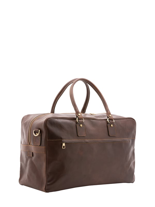Alessia Firenze Reisetasche Unisex Unisex-Reisetasche mit Reißverschluss. eine mit Reißverschluss-Innentaschen. Eine Vorderseite mit Reißverschluss und eine Rückseite mit Reißverschluss-Außentaschen. verstellbarer und abnehmbarer Schultergurt aus Leder. im Ledergriff. ein Innenfach. Außenmaterial. Innen mit Baumwolle gefüttert. Maße: 53x46x23 cm. Hergestellt in Italien