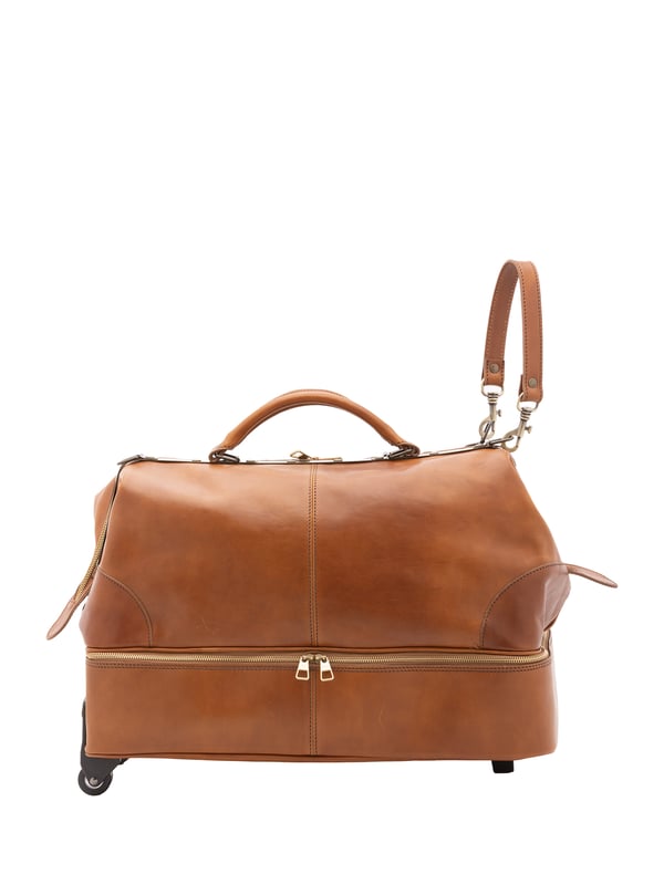 Unisex-Reisetasche mit Reißverschluss. eine mit Reißverschluss-Innentaschen. eine auf der Unterseite mit Außentaschen mit Reißverschluss. verstellbarer und abnehmbarer Schultergurt aus Leder. abnehmbarer Ledergriff. ein Innenfach.  Außenmaterial. Innen mit Baumwolle gefüttert. Maße: 54x40x29 cm. Hergestellt in Italien