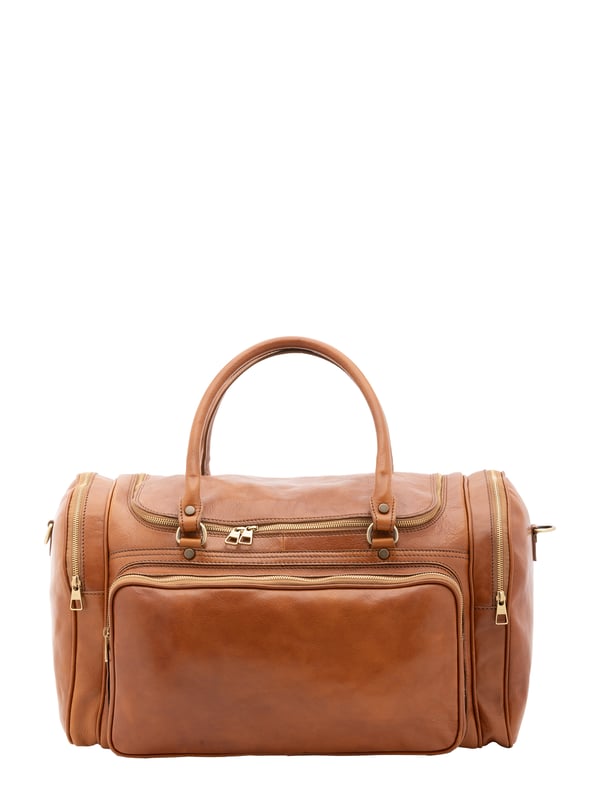 Alessia Firenze Reisetasche Unisex Unisex-Reisetasche mit Reißverschluss. eine mit Reißverschluss-Innentaschen. eine Fronttasche mit Reißverschluss und zwei seitliche Außentaschen mit Reißverschluss. verstellbarer und abnehmbarer Schultergurt aus Leder. im Ledergriff. ein Innenfach. Außenmaterial. Innen mit Baumwolle gefüttert. Maße: 52x37x29 cm. Hergestellt in Italien