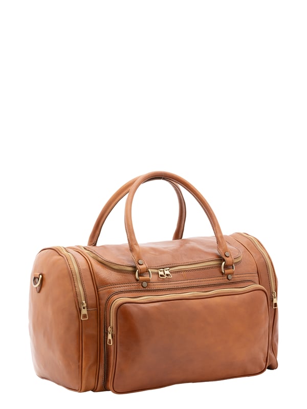 Alessia Firenze Reisetasche Unisex Unisex-Reisetasche mit Reißverschluss. eine mit Reißverschluss-Innentaschen. eine Fronttasche mit Reißverschluss und zwei seitliche Außentaschen mit Reißverschluss. verstellbarer und abnehmbarer Schultergurt aus Leder. im Ledergriff. ein Innenfach. Außenmaterial. Innen mit Baumwolle gefüttert. Maße: 52x37x29 cm. Hergestellt in Italien