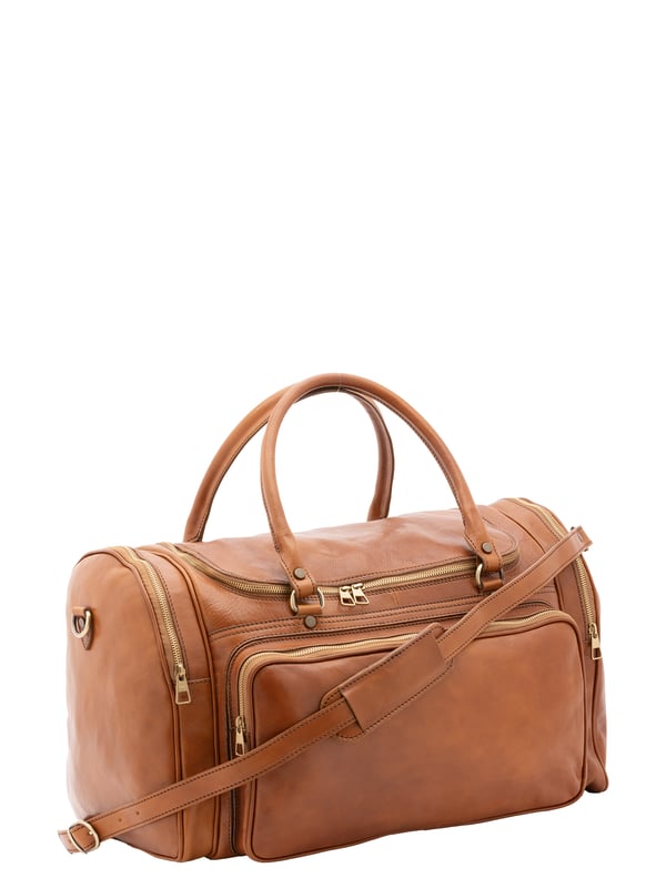 Alessia Firenze Reisetasche Unisex Unisex-Reisetasche mit Reißverschluss. eine mit Reißverschluss-Innentaschen. eine Fronttasche mit Reißverschluss und zwei seitliche Außentaschen mit Reißverschluss. verstellbarer und abnehmbarer Schultergurt aus Leder. im Ledergriff. ein Innenfach. Außenmaterial. Innen mit Baumwolle gefüttert. Maße: 52x37x29 cm. Hergestellt in Italien