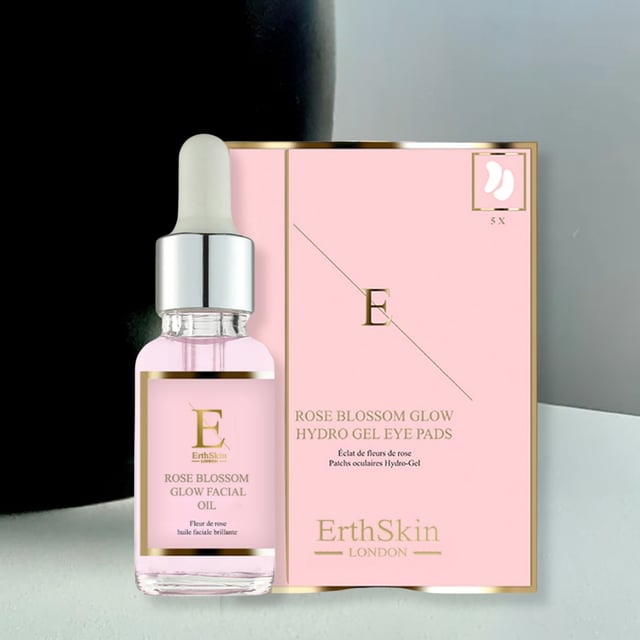 Rose Blossom Glow Facial Oil 30ml + Rose Blossom Glow Hydro-Gel Eye Pads 5 X 2 Experience the radiance of our Rose Blossom Glow Facial Oil (30ml), infused with nourishing botanicals to rejuvenate and hydrate your skin for a luminous complexion. Complement your skincare routine with our Rose Blossom Glow Hydro-Gel Eye Pads (5 pads x 2), crafted to soothe and revitalize tired under-eye areas, unveiling a refreshed and youthful glow.