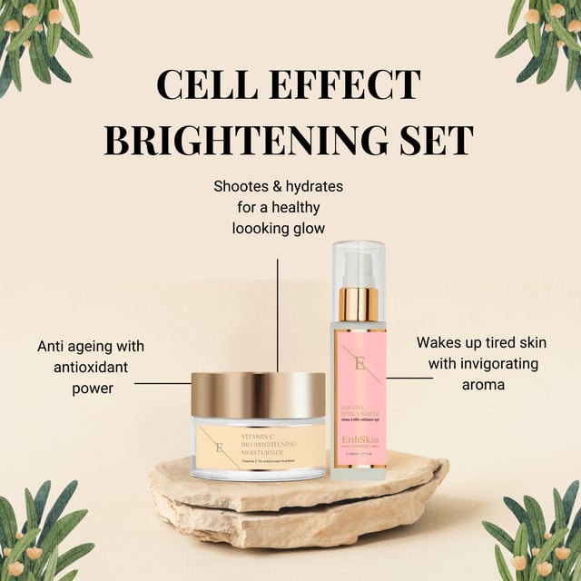 Unveil your skin's natural radiance with our Vitamin C Bio Brightening Moisturizer (50ml), enriched with potent antioxidants to brighten and rejuvenate your complexion. Pair it with our EGF Cell Effect Serum (60ml), formulated with advanced ingredients to promote cellular renewal and firmness, revealing smoother, more youthful-looking skin.