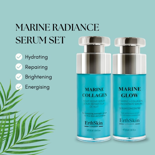 Geef de natuurlijke glans van uw huid een boost met deze twee serums, ontworpen om samen te werken om uw huid te herstellen en te verjongen. Het Marine Collagen Night Repair Serum helpt fijne lijntjes en rimpels op te vullen en glad te maken, terwijl het Marine Glow Vitamin C + Collagen Concentrate Serum de huid verheldert en verstevigt. Samen zorgen ze ervoor dat uw huid er stralend, glad en jeugdig uitziet.