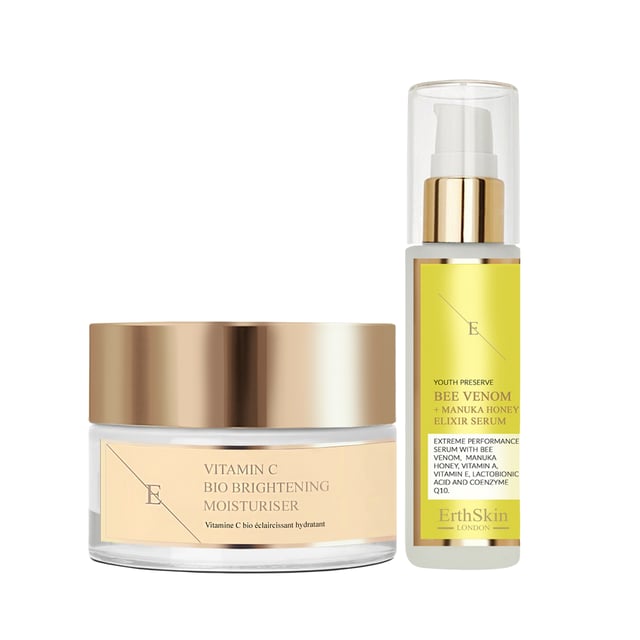 Illuminate your complexion with our Vitamin C Bio Brightening Moisturiser (50ml), infused with powerful antioxidants to revitalize and brighten your skin. Enhance your skincare routine with our Bee Venom + Manuka Honey Elixir Serum (60ml), crafted to stimulate collagen production and promote a firmer, more youthful appearance, leaving your skin with a radiant, dewy glow.