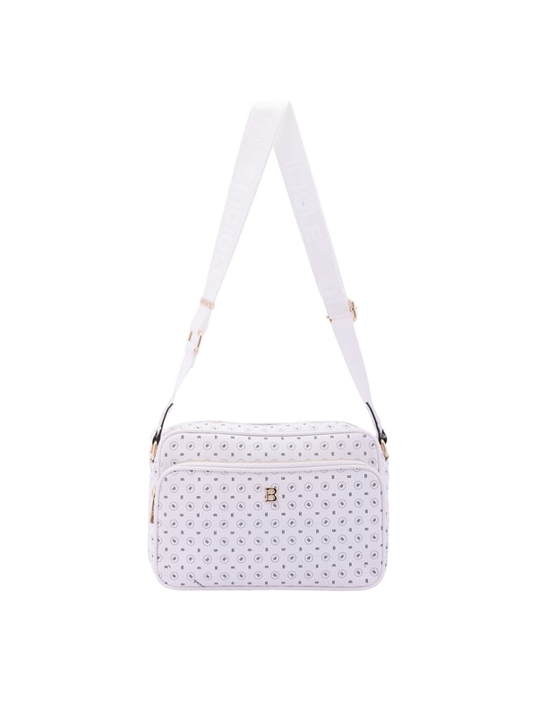 Bolso bandolera para mujer. El cierre es con cremallera. Los bolsillos internos son uno con cremallera. Los bolsillos externos son uno delantero con cremallera y otro trasero con cremallera. La bandolera es ajustable en tela. Falta el mango. Hay un compartimento interno. El material exterior es ecopiel. Internamente está forrado en poliéster. Medidas: 18x28x11 cm. Producto de moda
