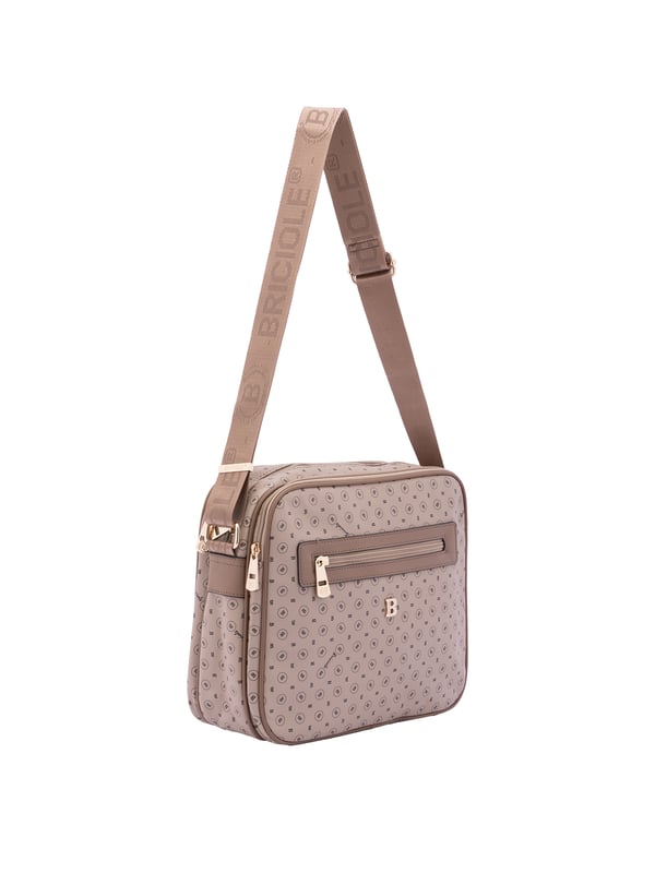 Briciole Bolso de hombro Mujer Bolso bandolera para mujer. El cierre es con cremallera. Los bolsillos internos son uno con cremallera. Los bolsillos exteriores son dos delanteros con cremallera y dos traseros con cremallera. La bandolera es ajustable en tela. Falta el mango. Hay tres compartimentos internos. El material exterior es ecopiel. Internamente está forrado en poliéster. Medidas: 24x29x11 cm. Producto de moda