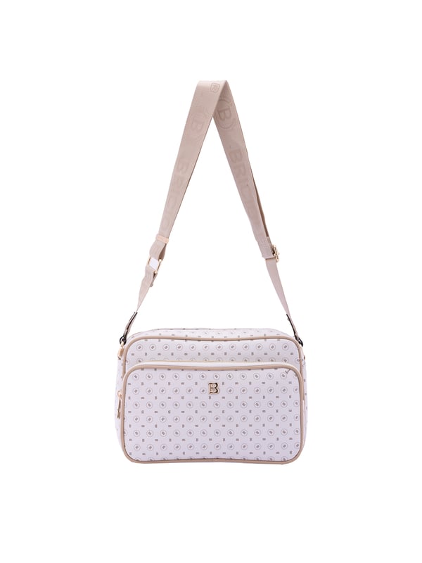 Bolso bandolera para mujer. El cierre es con cremallera. Los bolsillos internos son uno con cremallera. Los bolsillos externos son uno delantero con cremallera y otro trasero con cremallera. La bandolera es ajustable en tela. Falta el mango. Hay un compartimento interno. El material exterior es ecopiel. Internamente está forrado en poliéster. Medidas: 18x28x11 cm. Producto de moda