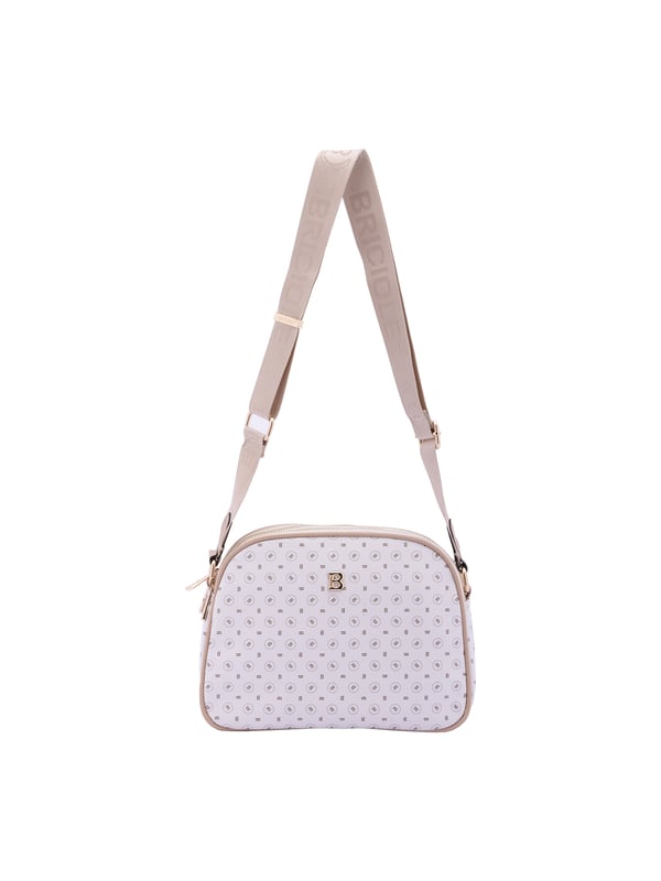 Bolso bandolera para mujer. El cierre es con cremallera. Los bolsillos internos son uno con cremallera. Los bolsillos externos son uno en la espalda con cremallera. La bandolera es ajustable en tela. Falta el mango. Hay tres compartimentos internos. El material exterior es ecopiel. Internamente está forrado en poliéster. Medidas: 19x26x9 cm. Producto de moda