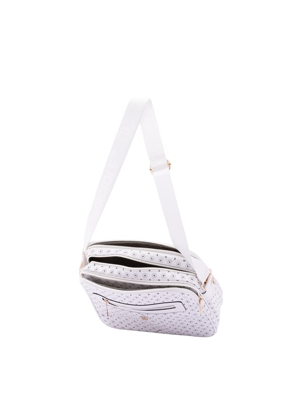 Briciole Bolso de hombro Mujer Bolso bandolera para mujer. El cierre es con cremallera. Los bolsillos internos son uno con cremallera. Los bolsillos exteriores son dos delanteros con cremallera y dos traseros con cremallera. La bandolera es ajustable en tela. Falta el mango. Hay tres compartimentos internos. El material exterior es ecopiel. Internamente está forrado en poliéster. Medidas: 24x29x11 cm. Producto de moda
