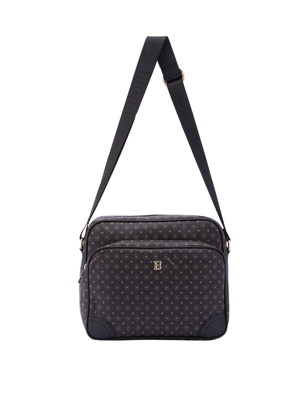 Bolso bandolera para mujer. El cierre es con cremallera. Los bolsillos internos son uno con cremallera. Los bolsillos externos son uno delantero con cremallera y otro trasero con cremallera. La bandolera es ajustable en tela. Falta el mango. Hay dos compartimentos internos. El material exterior es ecopiel. Internamente está forrado en poliéster. Medidas: 24x29x13 cm. Producto de moda