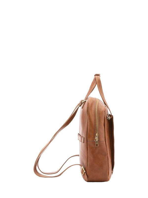 Unisex-Rucksack mit Reißverschluss. Multifunktionstaschen Innentaschen. eine Vorderseite mit Außentaschen mit Reißverschluss. verstellbarer Schultergurt aus Leder. im Ledergriff. ein Innenfach.  Außenmaterial. Innen mit Baumwolle gefüttert. Maße: 43x33x11 cm. Hergestellt in Italien