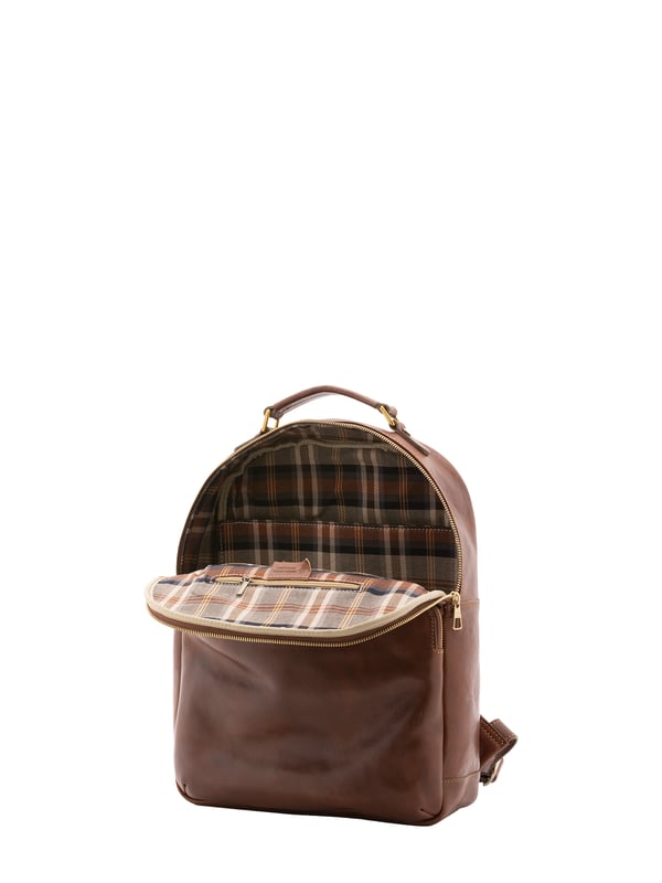 Unisex-Rucksack mit Reißverschluss. eine offene Innentasche. zwei vordere Außentaschen mit Reißverschluss. verstellbarer Schultergurt aus Leder. im Ledergriff. ein Innenfach.  Außenmaterial. Innen mit Baumwolle gefüttert. Maße: 39x31x10 cm. Hergestellt in Italien